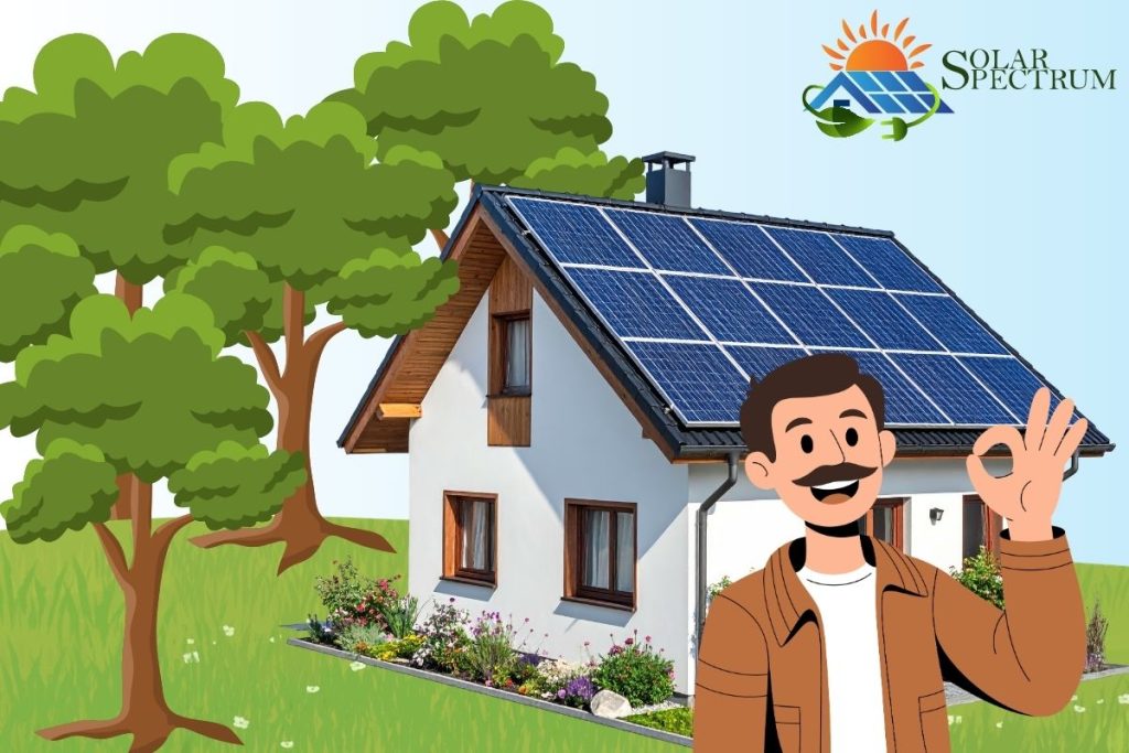 Kuća sa solarnim panelima na krovu pored drveta u dvorištu – prilagođen solarni sistem bez seče drveća u Somboru