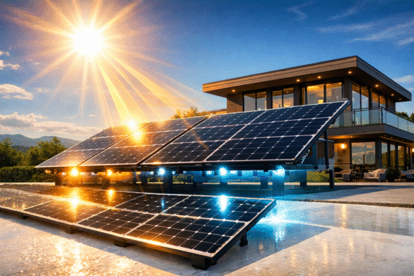 moderna kuća sa bifacijalnim solarnim panelima