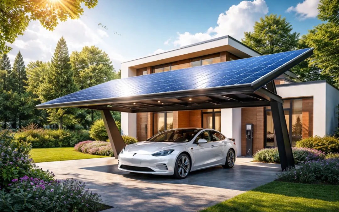 Solarna nadstrešnica proizvodi solarnu energiju za električni auto parkiran ispod nje!