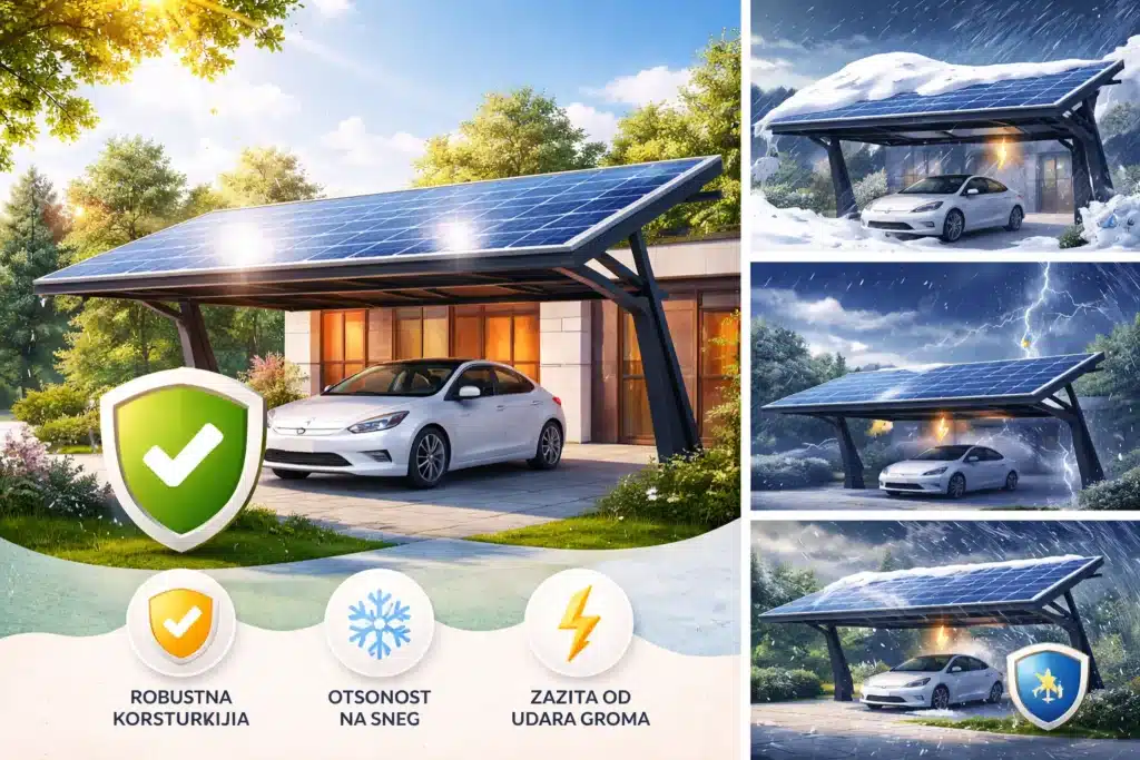 Solarna nadstrešnica koja štiti automobil od sunca, kiše i snega uz visoku otpornost na vremenske uslove