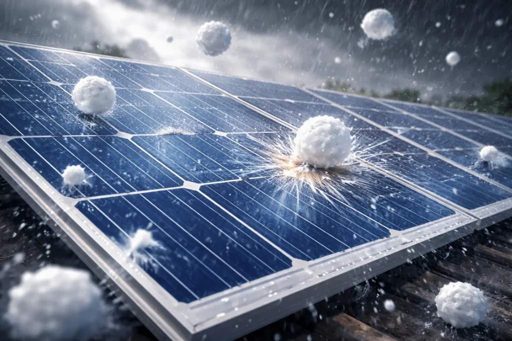 Solarni panel tokom testa otpornosti na udarce sa simulacijom grada i ekstremnih vremenskih uslova