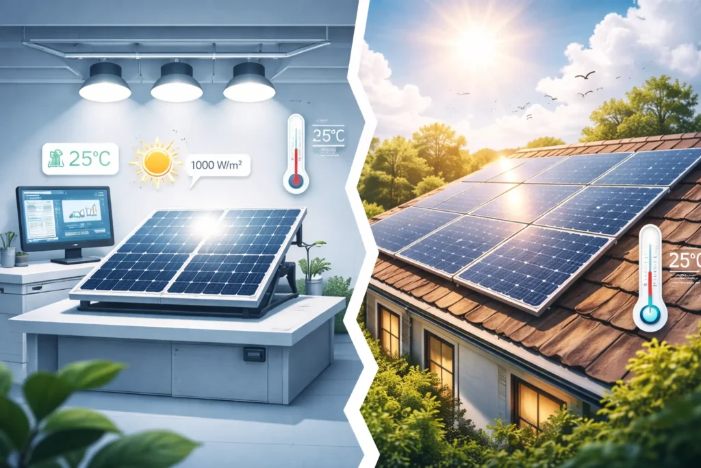 Uporedni prikaz laboratorijskih i realnih uslova rada solarnih panela sa razlikom u performansama