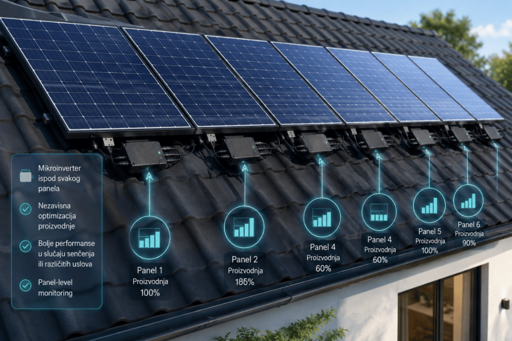 Solarni panel sa mikroinverterom i nezavisnim praćenjem proizvodnje svakog modula