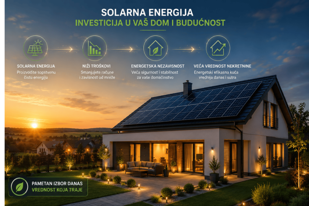 Moderna porodična kuća sa solarnim panelima kao dugoročna energetska investicija