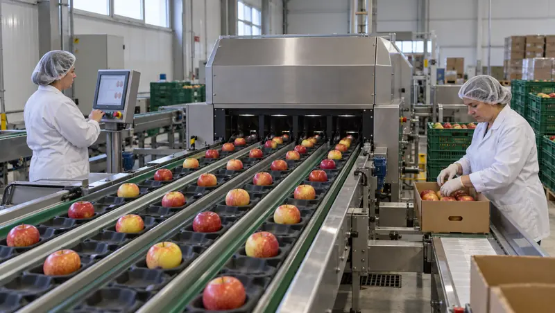 Automatsko optičko sortiranje i pakovanje jabuka u pogonu u Sremskoj Mitrovici